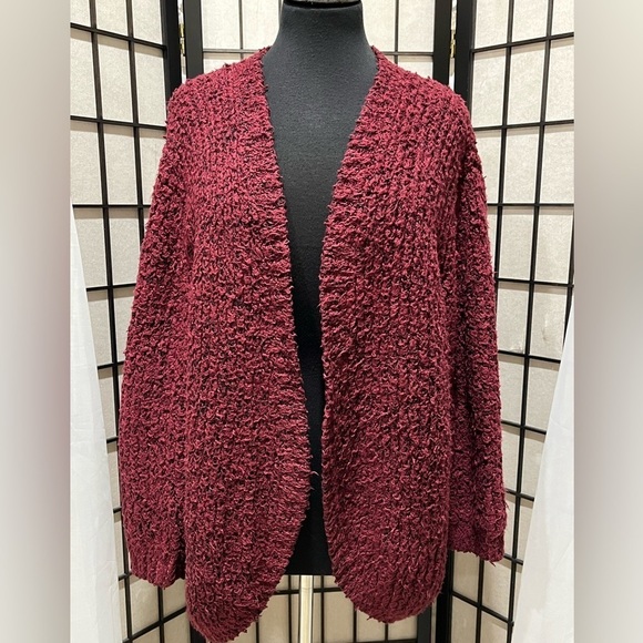 Kensie Sweaters - Kensie Maroon Knit OVERSIZED CHUNK CARDIGAN, SWEATER WOMEN SIZE XL: